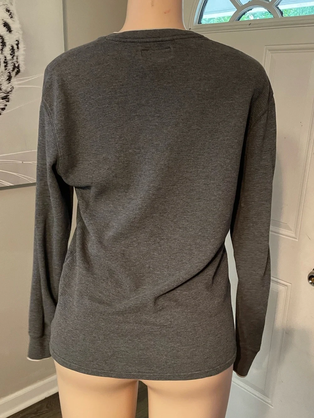 Polo Ralph Lauren waffle knit cotton Charcoal V-Neck Long Sleeve Shirt Medium